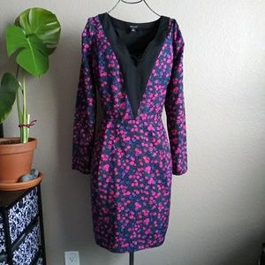 I Heart Ronson Floral V-Neck Long Sleeve Dress